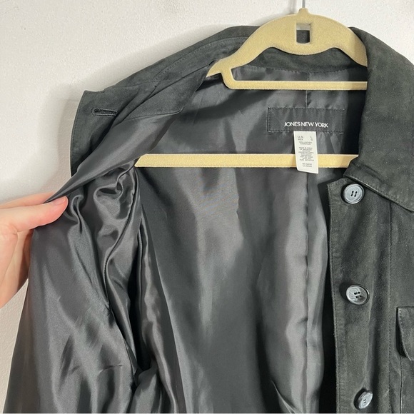 Jones New York Leather Field Jacket Women’s size Large Black Nubuck Button Front - Picture 4 of 8